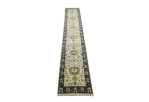 Cream Floral 2'5X13'4 Osh Chobi Peshawar Oriental Runner Rug