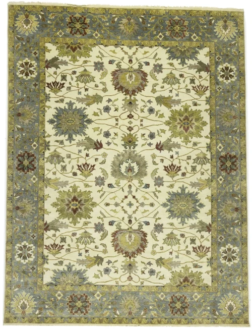 Cream Floral 9X12 Oushak Chobi Oriental Rug