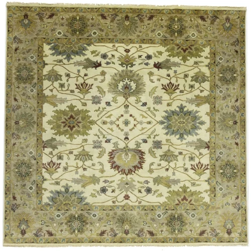 Cream Floral Osh Chobi 8X8 Peshawar Oriental Square Rug