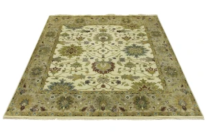 Cream Floral Osh Chobi 8X8 Peshawar Oriental Square Rug