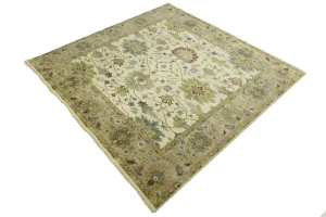 Cream Floral Osh Chobi 8X8 Peshawar Oriental Square Rug