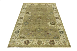 Tan Floral Traditional 5X8 Osh Chobi Peshawar Oriental Rug