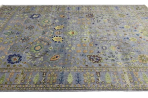 Silver Floral Traditional 10X14 Osh Chobi Oriental Rug