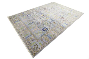 Silver Floral Traditional 10X14 Osh Chobi Oriental Rug