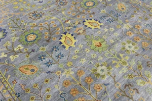 Silver Floral Traditional 9X12 Oushak Chobi Oriental Rug