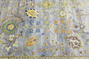 Silver Floral Traditional 9X12 Oushak Chobi Oriental Rug