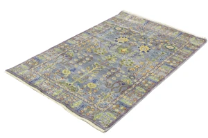 Silver Floral Traditional 4X6 Oushak Chobi Oriental Rug