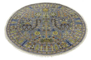 Silver Floral Traditional 6X6 Oushak Chobi Oriental Round Rug