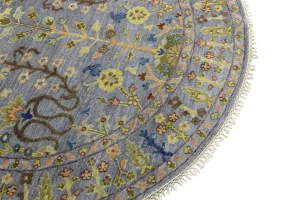 Silver Floral Traditional 6X6 Oushak Chobi Oriental Round Rug