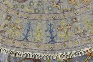 Silver Floral Traditional 6X6 Oushak Chobi Oriental Round Rug
