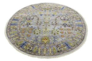 Silver Floral Traditional 6X6 Oushak Chobi Oriental Round Rug