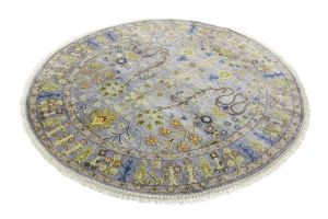 Silver Floral Traditional 6X6 Oushak Chobi Oriental Round Rug