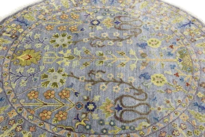 Silver Floral Traditional 6X6 Oushak Chobi Oriental Round Rug
