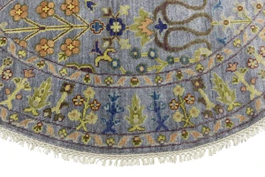 Silver Floral Traditional 6X6 Oushak Chobi Oriental Round Rug