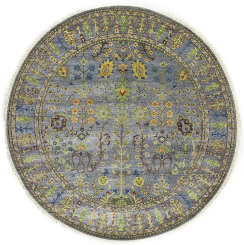 Silver Floral Traditional 8X8 Oushak Chobi Oriental Round Rug