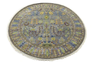 Silver Floral Traditional 8X8 Oushak Chobi Oriental Round Rug