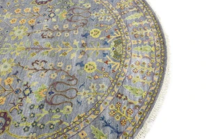 Silver Floral Traditional 8X8 Oushak Chobi Oriental Round Rug
