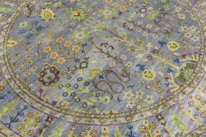 Silver Floral Traditional 8X8 Oushak Chobi Oriental Round Rug