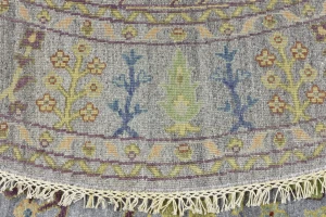 Silver Floral Traditional 8X8 Oushak Chobi Oriental Round Rug