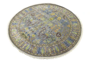 Silver Floral Traditional 8X8 Oushak Chobi Oriental Round Rug