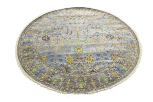 Silver Floral Traditional 8X8 Oushak Chobi Oriental Round Rug