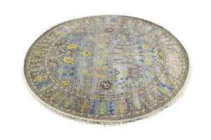 Silver Floral Traditional 8X8 Oushak Chobi Oriental Round Rug