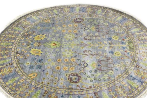 Silver Floral Traditional 8X8 Oushak Chobi Oriental Round Rug