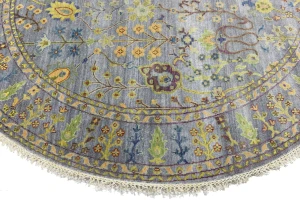 Silver Floral Traditional 8X8 Oushak Chobi Oriental Round Rug