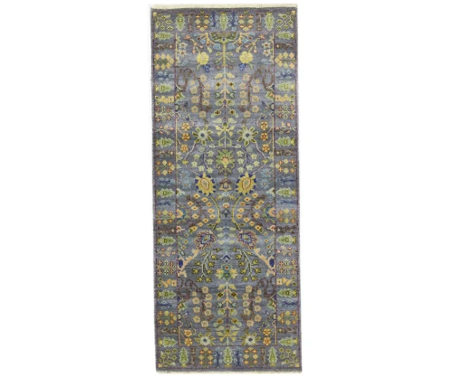 Silver Floral 2'5X6 Oushak Chobi Oriental Runner Rug