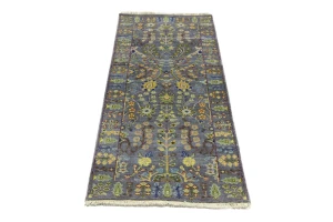 Silver Floral 2'5X6 Oushak Chobi Oriental Runner Rug