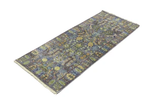 Silver Floral 2'5X6 Oushak Chobi Oriental Runner Rug