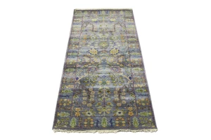 Silver Floral 2'5X6 Oushak Chobi Oriental Runner Rug