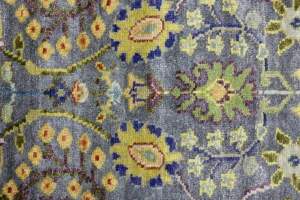 Silver Floral 2'5X6 Oushak Chobi Oriental Runner Rug
