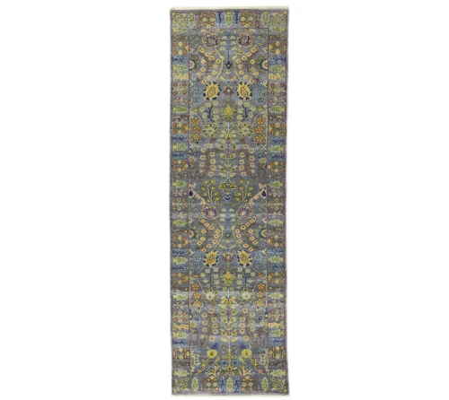 Silver Floral 2'6X8'1 Oushak Chobi Oriental Runner Rug