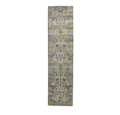 Silver Floral 3X10 Oushak Chobi Oriental Runner Rug