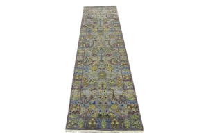 Silver Floral 3X10 Oushak Chobi Oriental Runner Rug