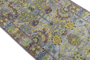 Silver Floral 3X10 Oushak Chobi Oriental Runner Rug