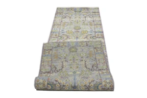 Silver Floral 3X10 Oushak Chobi Oriental Runner Rug