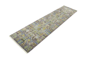 Silver Floral 3X10 Oushak Chobi Oriental Runner Rug