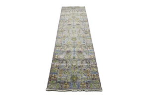 Silver Floral 3X10 Oushak Chobi Oriental Runner Rug