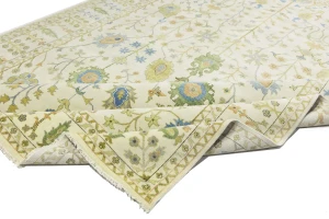 Ivory Floral Traditional 10X14 Oushak Chobi Oriental Rug