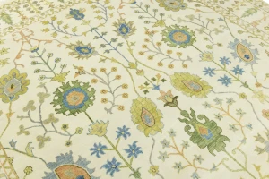Ivory Floral Traditional 10X14 Oushak Chobi Oriental Rug