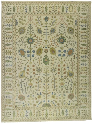 Ivory Floral Traditional 9X12 Oushak Chobi Oriental Rug