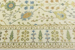 Ivory Floral Traditional 9X12 Oushak Chobi Oriental Rug