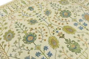 Ivory Floral Traditional 9X12 Oushak Chobi Oriental Rug