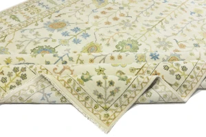 Ivory Floral Traditional 9X12 Oushak Chobi Oriental Rug