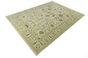 Ivory Floral Traditional 9X12 Oushak Chobi Oriental Rug
