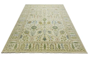 Ivory Floral Traditional 9X12 Oushak Chobi Oriental Rug