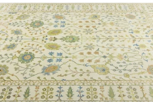 Ivory Floral Traditional 9X12 Oushak Chobi Oriental Rug
