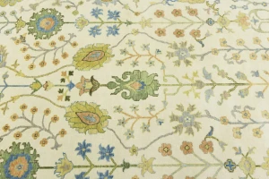 Ivory Floral Traditional 9X12 Oushak Chobi Oriental Rug